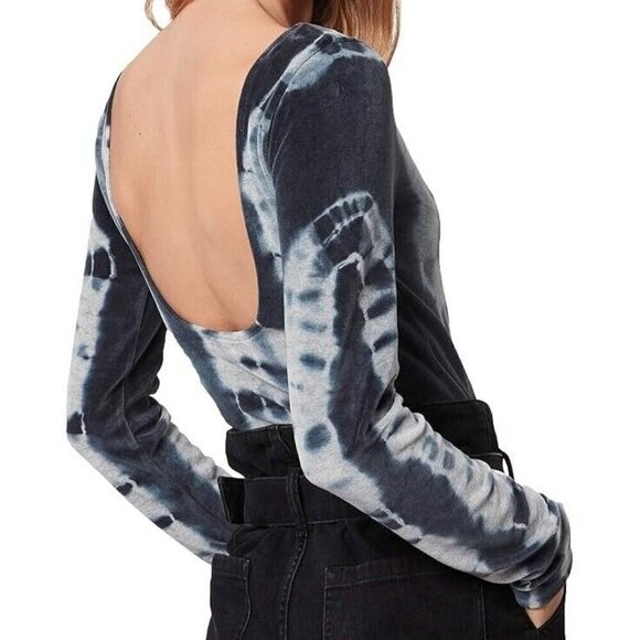 All Saints Raffi Velvet Tie Dye Bodysuit Blue Women's Size 10 NEW Boho Hippie - Picture 4 of 15